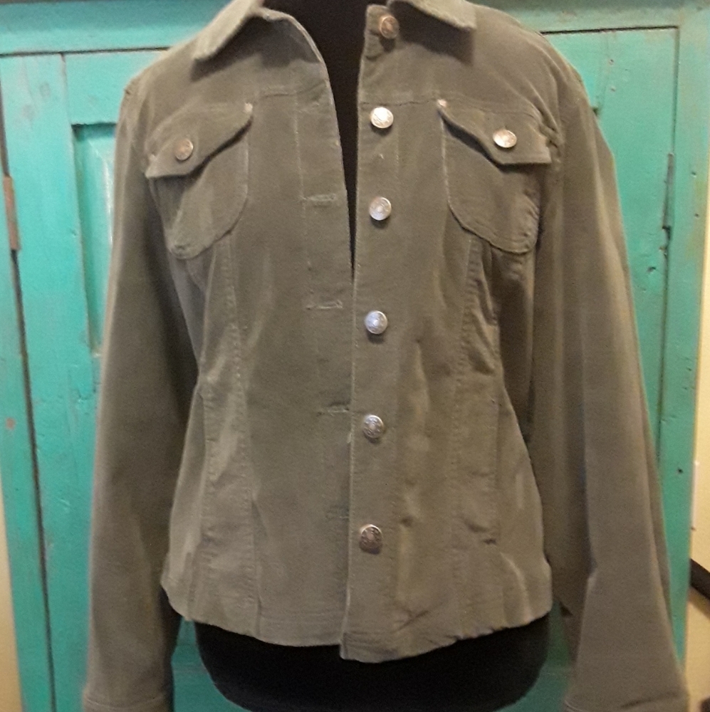 Women's A.M.I. Green Velvet Jean Style Jacket Sz L
